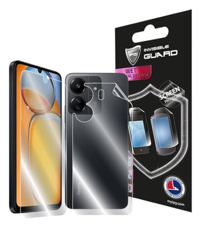 IPG for Xiaomi Redmi 13C - POCO C65 Screen + Back Protector Hydrogel Protector Invisible Touch Screen Sensitive Ultra HD Clear Film Anti Scratch Skin Guard - Smooth / Self-Healing / Bubble -Free for Full Body - size: Full Body (Screen+Back Protector)