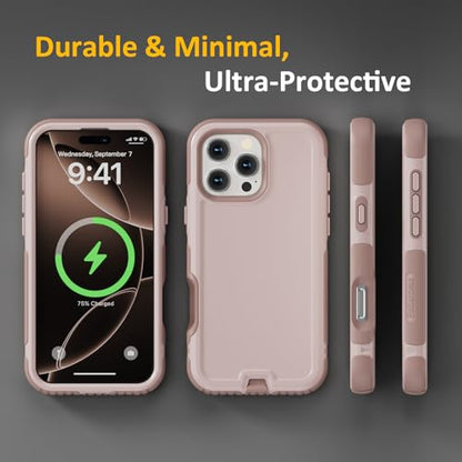 Follaroma Magnetic for iPhone 16 Pro Case, Heavy Duty Cases, Light Brown | Compatible with MagSafe, Heavy Duty Shockproof,Military-Grade Anti-Drop Protective,Dual Layer Magnetic Protection Phone Cover - color: Brown Pink, size: iPhone 16 Pro 6.3''