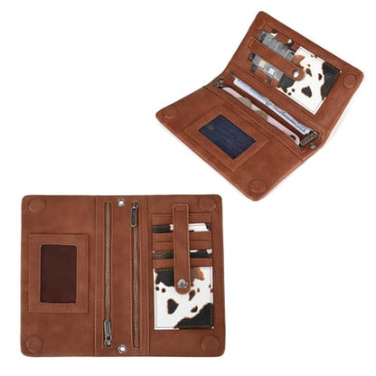 Wrangler Wristlet Wallets for women Crossbody Wallet Small Purse RFID Blocking Bifold Clutch Credit Card Holder Purse with Crossbody Strap - color: B-brown