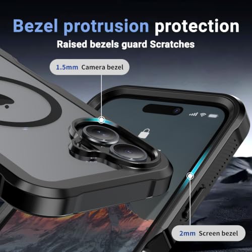 jaroco Magnetic for iPhone 16 Case Heavy Duty Protection Black | Compatible with MagSafe,Military Grade Drop Protection,Translucent Matte,Non-Slip,Shockproof 2-Layer Durable Bumper Case - color: Black, size: iPhone 16