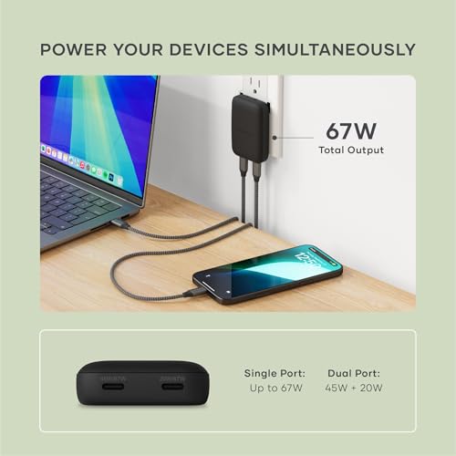 Satechi OntheGo 67W GaN Wall Charger, PD 3.0 + PPS, Dual USB-C Ports, Black - color: Black