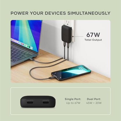 Satechi OntheGo 67W GaN Wall Charger, PD 3.0 + PPS, Dual USB-C Ports, Black - color: Black