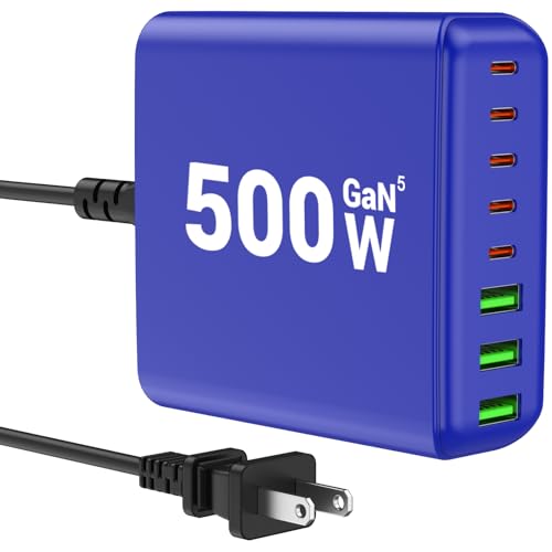 BURUDU 500W USB C Charger Block, 8-Port USB C Charging Station Fast Charging PD 120W PC Laptop Charger Adapter for MacBook Pro/Air/All iPad,DELL, iPhone 17/16/15/14/13/Pro Max/Galaxy(Blue) - color: BLUE