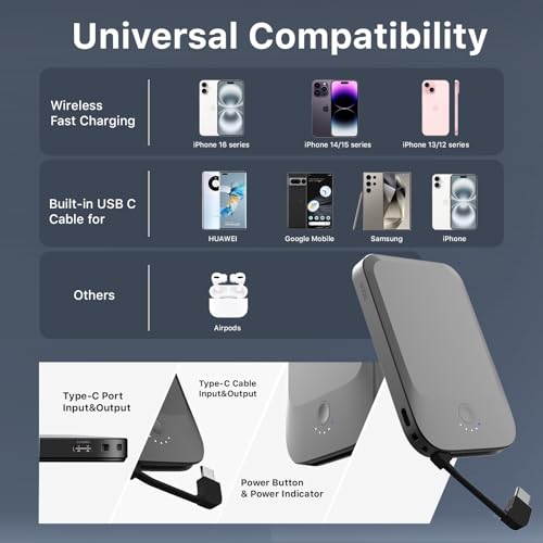 NOBIS Slim Magnetic Power Bank 22.5W 5000mAh with Built-in Cable - color: Black
