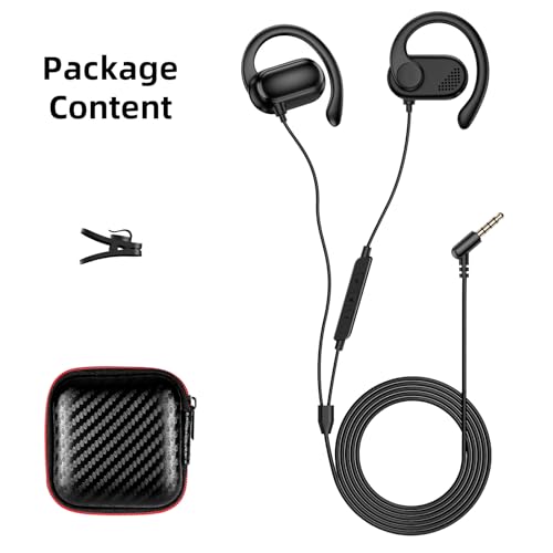 Open Ear Wired Earbuds 3.5mm Headphone with Mic Right Angled Ear Hook Black