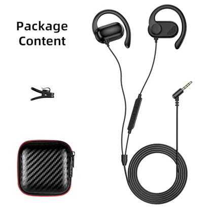 Open Ear Wired Earbuds 3.5mm Headphone with Mic Right Angled Ear Hook Black