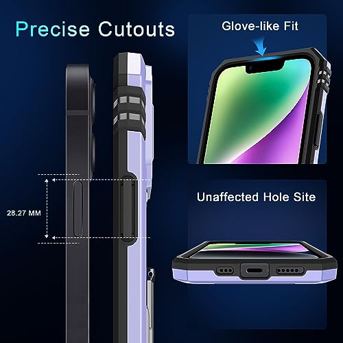 DEERLAMN Case for iPhone 13/iPhone 14 6.1-Inch with Slide Camera Cover+Screen Protector(2 Packs),Rotated Ring Kickstand Military Grade Shockproof Protective Cover-Light Purple - color: Light Purple