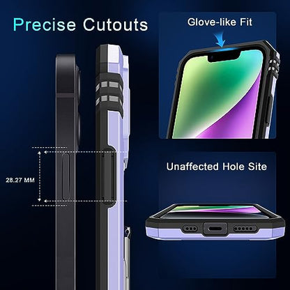 DEERLAMN Case for iPhone 13/iPhone 14 6.1-Inch with Slide Camera Cover+Screen Protector(2 Packs),Rotated Ring Kickstand Military Grade Shockproof Protective Cover-Light Purple - color: Light Purple