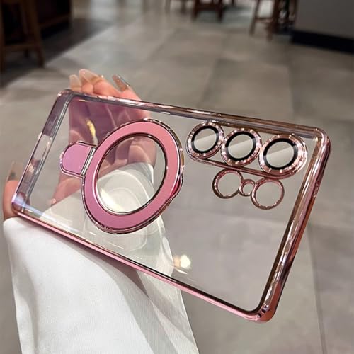 Clear for Samsung Galaxy S25 Ultra Case Magnetic Invisible Stand Built-in Camera Lens Protector Compatible with MagSafe Case Cover for Galaxy S25 Ultra,Pink - color: Pink, size: for Samsung S25 Ultra