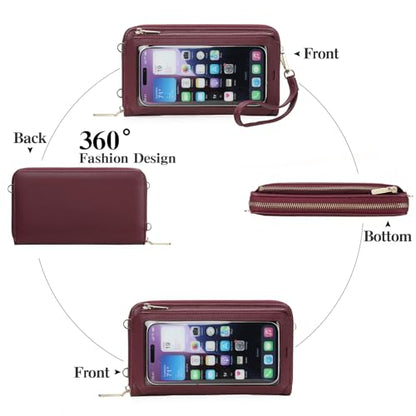 GOIACII Phone Purse Crossbody Bags for Women Small Travel Wallet Touch Screen RFID Blocking - color: A10 Wined Red