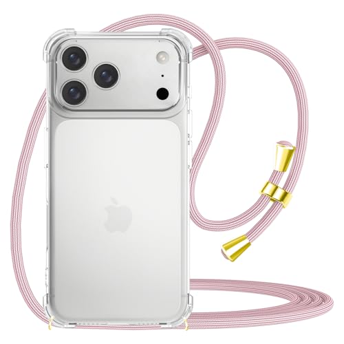 Crossbody Case for iPhone 17 Pro Adjustable Lanyard Strap for Women Soft TPU Bumper Case Cover Transparent Slim Shockproof Protective Phone Case for iPhone 17 Pro - Rose Gold - size: for iPhone 17 Pro
