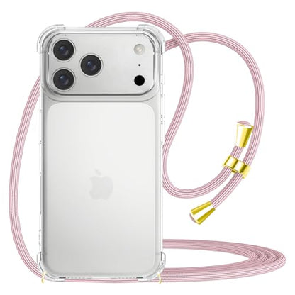 Crossbody Case for iPhone 17 Pro Adjustable Lanyard Strap for Women Soft TPU Bumper Case Cover Transparent Slim Shockproof Protective Phone Case for iPhone 17 Pro - Rose Gold - size: for iPhone 17 Pro