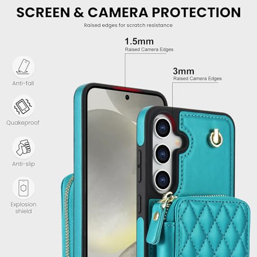 Asuwish Phone Case for Samsung Galaxy S25 5G Wallet Cell Cover with Tempered Glass Screen Protector Wrist Crossbody Strap RFID Blocking Credit Card Holder S 25 25S 25 25S SM-S931U Women Girls Green - color: Green