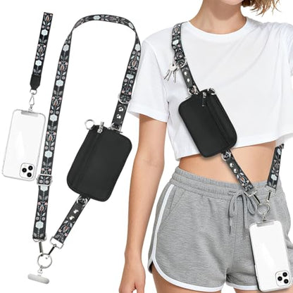 Phone Lanyard Crossbody with Detachable RFID Wallet (M1, Large) - color: Multicolor 1, size: Large