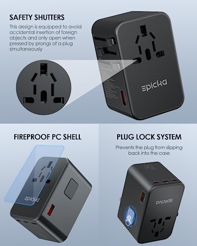 EPICKA 75W GaN PD Universal Travel Adapter, 3USB-C/2USB-A - style: 75W-5USB(3 USB-C) Black