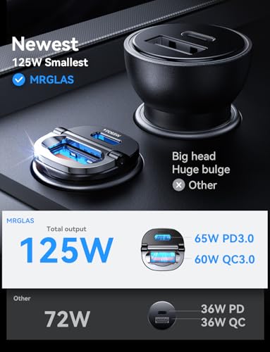 MRGLAS [2-Pack] 125W USB C Car Charger, USB C Car Adapter Fast Charging - color: Black