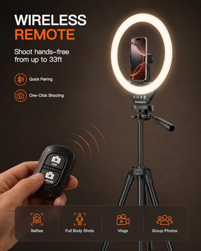 SENSYNE Ring Light with Stand, 50" Phone Tripod with Wireless Remote - size: 10-inch Ring Light