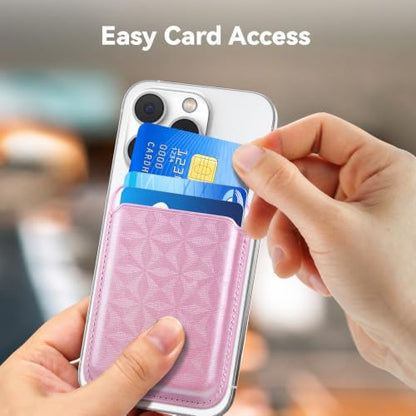 Magnetic Wallet Cell Phone Card Holder for Phone Case with Mag-Safe | Stronger Magnetic RFID Leather Phone Wallet Stick on Series of iPhone 17/16/15/14/13/12 and Pro/Promax, Holo Pink - color: Holo Pink, size: 1 Pack