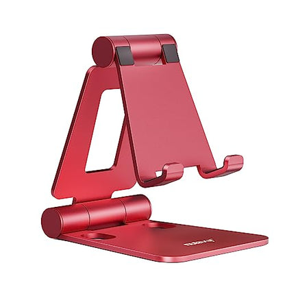 Nulaxy Full Aluminum Dual Folding Cell Phone Stand for Desk, Red - color: H-Red