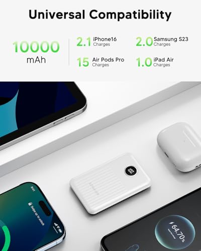 Portable Charger,Ultra Slim 10000mAh 22.5W Power Bank,USB C in/Output Fast Charging Mini Battery Pack Compatible with iPhone 17 16 15 14 Samsung S23 S22 S21 Google iPad etc (White) - color: White