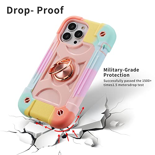 MARKILL Compatible with iPhone 13 Pro Max Case 6.7 Inch with Ring Stand, Heavy-Duty Military Grade Shockproof Phone Kids Cover for iPhone 13 Pro Max - color: Rainbow Pink, size: iPhone 13 Pro Max 6.7"
