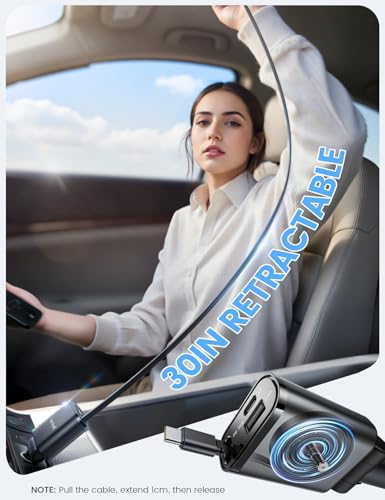 Lamicall Retractable Car Charger USB C 57W Charging for iPhone 18 17 16 Duo - color: Upgrade-Black
