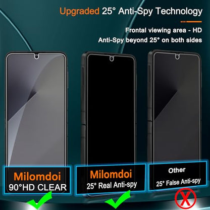 Milomdoi Privacy Screen Protector for Samsung Galaxy Z Flip 7 | 2+2+2 Pack, 9H+ Tempered Glass, Camera Lens Protector, Military Grade Shatterproof, Easy Installation, No Bubbles - size: Samsung Galaxy Z Flip 7 6.8 inch