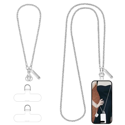 Metal Phone Chain Set,Crossbody Phone Lanyard and Wristlet Strap - color: Silver, size: Extend