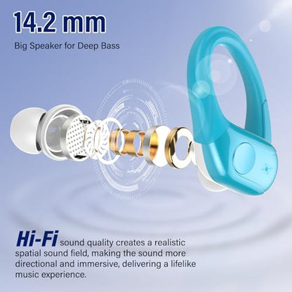 Wireless Headphones Sports, 75Hrs Bluetooth 5.4 Earbuds, Bass Hi-Fi Stereo - color: Y-Starry Light Blue