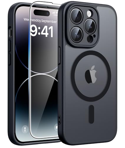 FNTCASE for iPhone 14 Pro Max Case Black: Compatible with MagSafe | With Screen Protector, Translucent Magnetic Full Camera Protection, 14FT Military Grade Drop Tested, Matte Shockproof Cover - color: Black, size: For Iphone 14 Pro Max