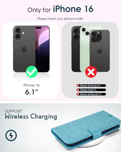OCASE for iPhone 16 Wallet Case, PU Leather Crossbody Phone Case with Removable Shoulder Strap, Kickstand, RFID Blocking Card Slots, Flip Folio Phone Cover 6.1 Inch 2024, Ice Blue - color: Ice Blue, size: iPhone 16