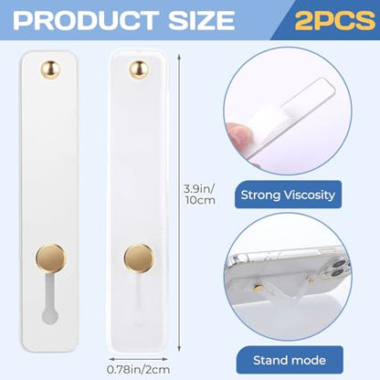 2 Pack Silicone Phone Grips with Stand, Universal Finger Loop Holder for Back of Phone, Slim Durable Adhesive Phone Strap for iPhone Samsung Android Smartphones (White + Clear)