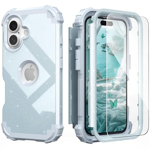 IDweel for iPhone 17 Case with Screen Protector, 3 in 1 Shockproof Slim Fit Hybrid Heavy Duty Hard PC Cover Soft Silicone Bumper Full Body Anti-Fingerprint Case, Glitter Grey - color: Glitter Grey