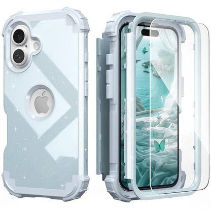 IDweel for iPhone 17 Case with Screen Protector, 3 in 1 Shockproof Slim Fit Hybrid Heavy Duty Hard PC Cover Soft Silicone Bumper Full Body Anti-Fingerprint Case, Glitter Grey - color: Glitter Grey