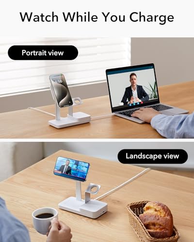ESR 65W 4-in-1 GaN Wireless Charging Station(5-in-1 Stand), Designed for MagSafe Charger Stand, Magnetic Wireless Charger for iPhone 15/14/13, AirPods Pro/3/2, and USB A/C Devices, White