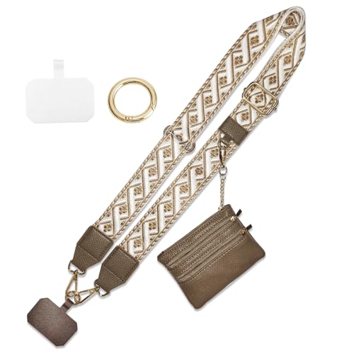 Cell Phone Lanyard with Wallet - Anti-Theft Crossbody Adjustable Phone Strap for Most Smartphones, for Men & Women - color: Coffee