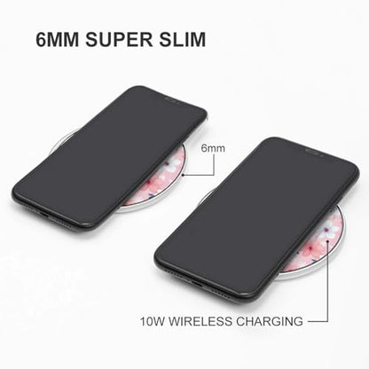 Pink Flower and Hearts Wireless Charger Portable Fast Charging Pad Lightweight Wireless Charging Pad 10W Slim Charging Station for Phone Charger Mat for Travel Home Office Desk