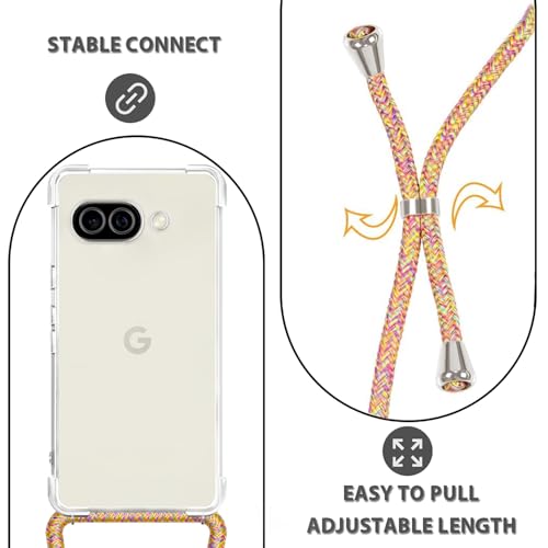 for Google Pixel 9a Lanyard Case Clear Adjustable Neck Shoulder Crossbody Strap Mobile Cover Transparent Durable Soft Cover Women Shockproof Protective Phone Case for Pixel 9a - Rainbow - size: for Google pixel 9a