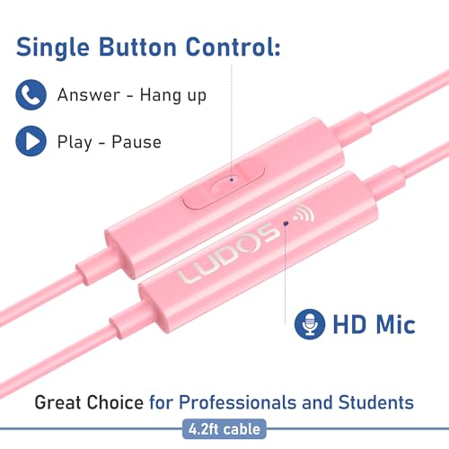 LUDOS FEROX 2 Pack Wired Earbuds in-Ear Headphones, 5 Year Warranty, Earphones with Microphone, Noise Isolation for 3.5mm Jack Ear Buds for iPhone, Samsung, Laptop, Kids, School Students - Pink - color: Pink