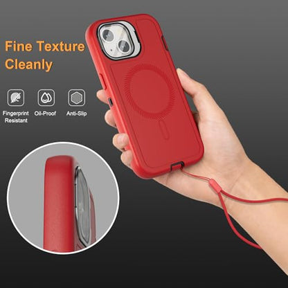 Follaroma for iPhone 13 Case with Stand & Built-in Camera Cover, MagSafe Compatible, Heavy-Duty Shockproof Protection, Magnetic & Rugged Phone Cover for iPhone 13 6.1'', Red - color: Red