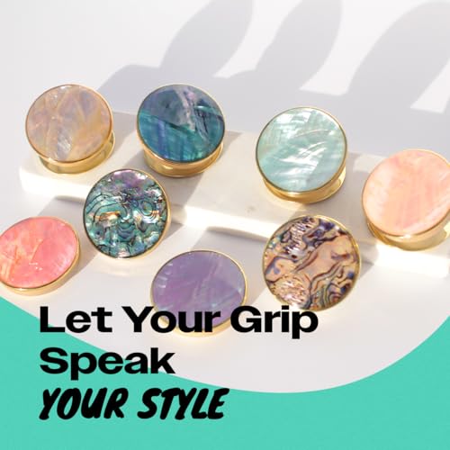 On The Grip Universal Phone Grip & Stand, Genuine Natural Gemstone/Seashell, Strong Adhesive Finger Holder, Collapsible Socket for iPhone, Samsung Galaxy, Kindle and Tablets (Violet)