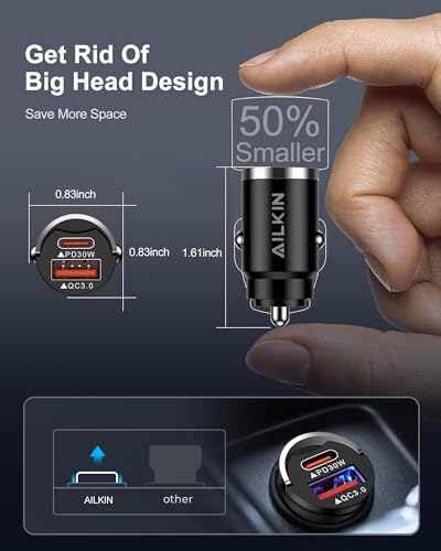 AILKIN iPhone 16 15Pro Max Car Charger USB C for Automobile Cigarette Lighter Adapter USB-C, 30w Super Fast USBC Car Charger with Pd C to C Cable Charging for Apple & Android Samsung Galaxy A15 5G S24