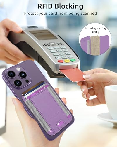 HiWe for MagSafe Wallet, 7 Cards Holder for Phone Case, RFID Blocking - color: Purple Yam Wallet - Grey Band