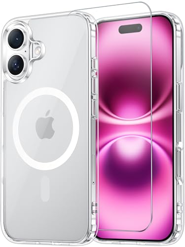 for iPhone 16 Plus Case with Screen Protector Clear | Compatible with Magsafe, Anti-Yellowing, Military-Grade Protection, Shockproof Slim Magnetic Phone Case,6.7" - color: A-Clear, size: iPhone 16 Plus