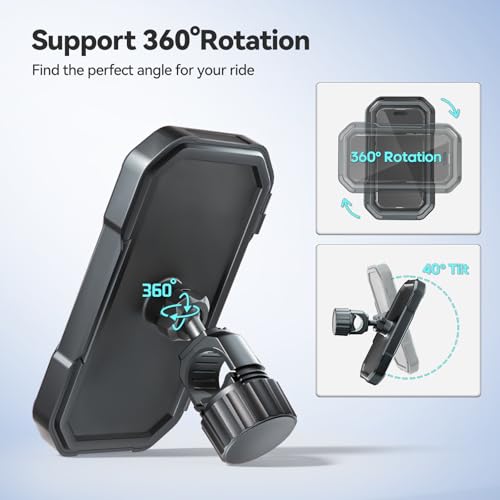 KDD Waterproof Bike Phone Holder - 360 Rotation Motorcycle Phone Mount, Fully Enclosed Touch Sensitive Design, Bicycle Phone Clamp Compatible with iPhone 16 Pro Max/15/14/13/12,4-6.7” Phones