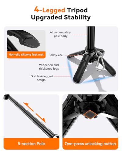 CloudValley Magnetic Mini Selfie Stick Tripod, 4-in-1 Pocket Size Phone Tripod with 360° Rotation, Choice Rechargeable Bluetooth Remote, Foldable Handle Grip, Compatible with MagSafe iPhone - style: No Light
