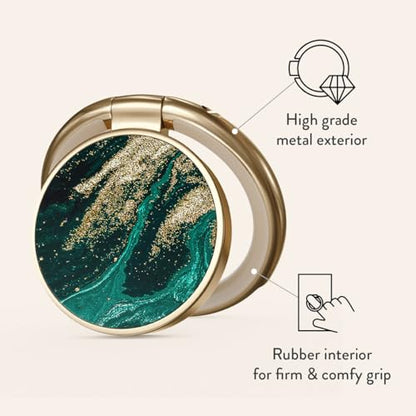 BURGA Cell Phone Ring, Holder Grip and Stand - Finger Phone Grip for Back of Smartphone Case, Kickstand 360 Rotation Ring - color: Emerald Pool, style: Gold