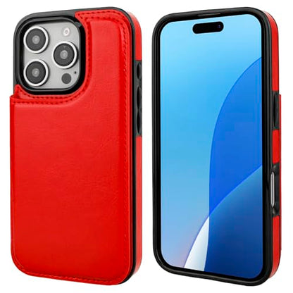 ONETOP for iPhone 16 Pro Wallet Case with Credit Card Holder,Red | Kickstand,ID/Cash Holder,Case Wallet with Card Slots,Double Magnetic Clasp,Durable PU Leather Shockproof Cover for Women Men - color: Red