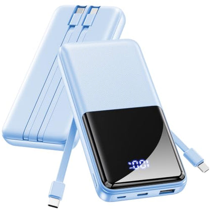 CFIAI Portable Charger 15000mAh Slim Power Bank with Built in Cables - color: Glacier