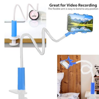 Gooseneck Bed Phone Holder,Flexible Long Arm Phone Mount for Desk,Clip Bracket Clamp Stand(Blue)